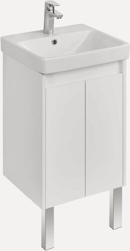 Изображение товара Тумба с раковиной AQUATON Сканди подвесная, 45, 5 см, белая, глянцевая, из ЛДСП, с дверками, раковина для ванной, фарфоровая, встроенный слив-перелив