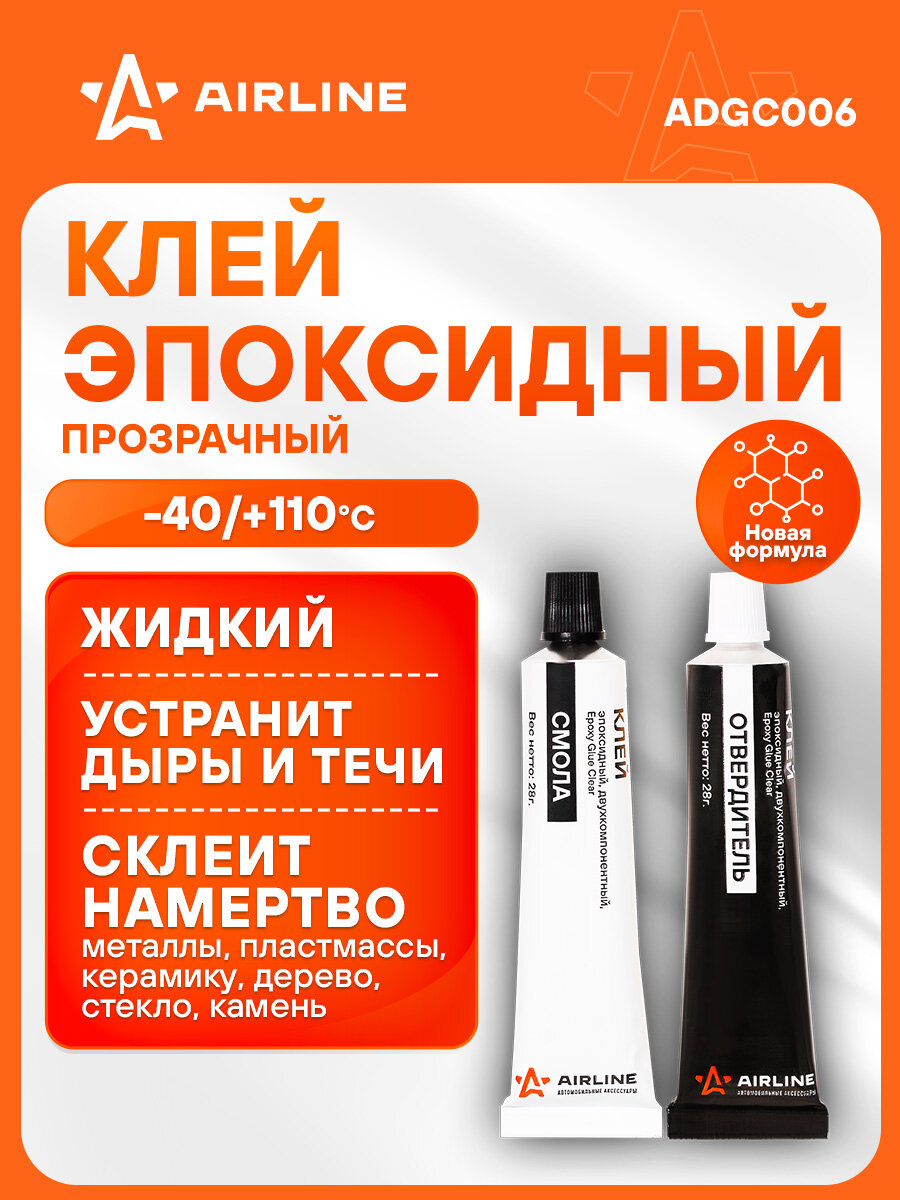 Клей эпоксидный жидкий двухкомпонентный тюбики прозрачный 2*28 г. ADGC006 AIRLINE