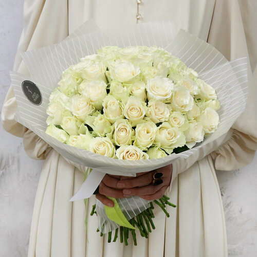 Изображение товара Букет живых цветов из 51 розы - зефир, 40см, от Букет Маркет