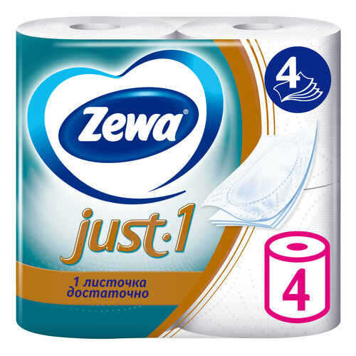 Туалетная бумага Zewa Just 1, 4 слоя, 4 рулона туалетная бумага zewa just 1 4 слоя 4 рулона