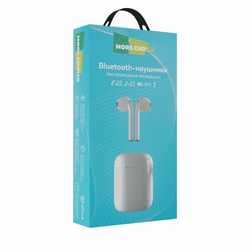Bluetooth-наушники беспроводные вкладыши More choice BW14 TWS голубая упаковка White 112200₽