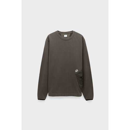 фото Толстовка c.p. company diagonal fleece mixed pocket sweatshirt, силуэт прямой, средней длины, размер 56, серый