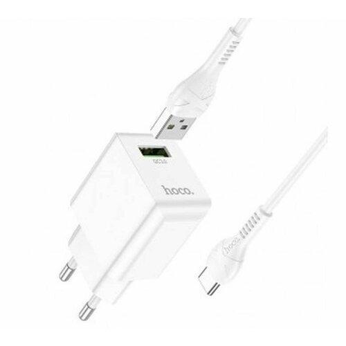 Сетевой адаптер - Hoco C98A, USB, 18W, кабель Type-C, с быстрой зарядкой, цвет белый, 1 шт сетевое зарядное устройство usb hoco c12q 3a qс3 0 18w кабель type c