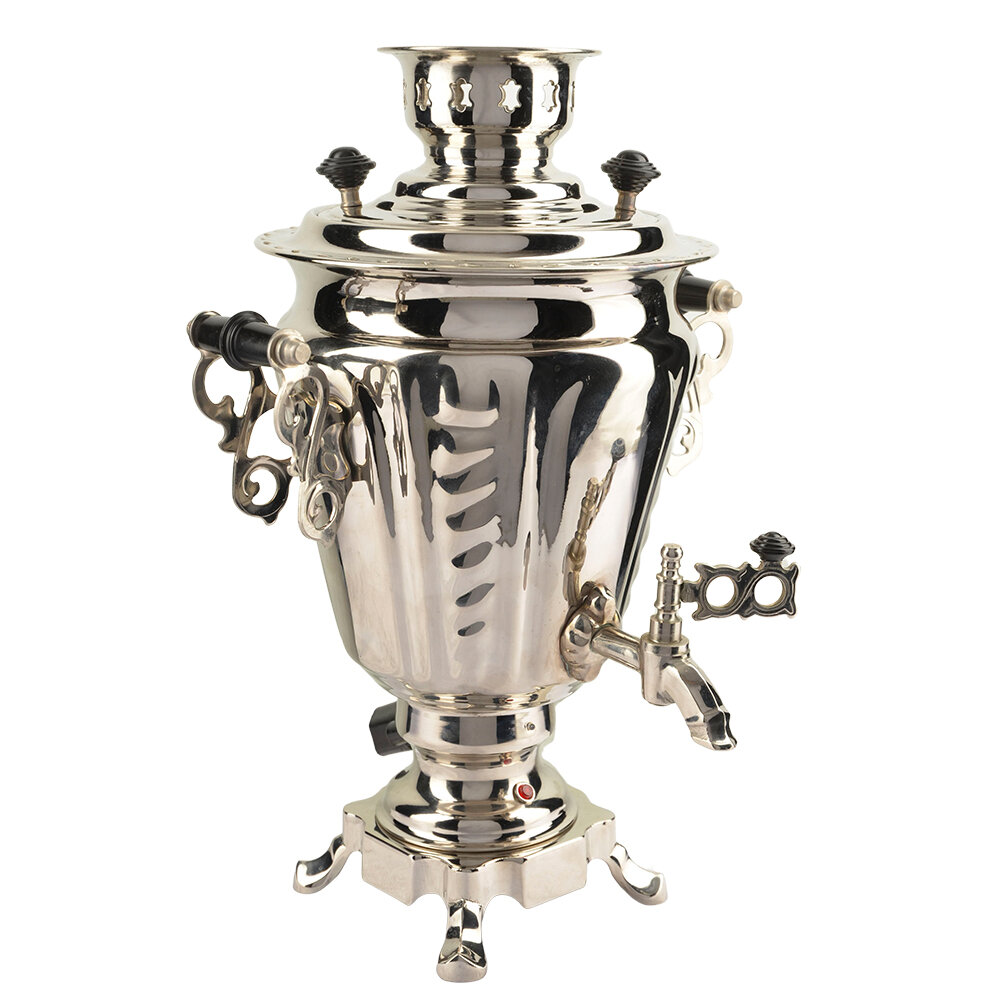 фото Самовар электрический с автоотключением 3 литра формы «Рюмка» с защитой ТЭН, литьё, серебристый