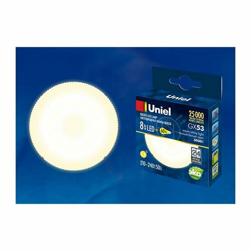 фото Лампы светодиодные uniel led-gx53-8w/ww/gx53/fr plz01wh, цена за 1 шт
