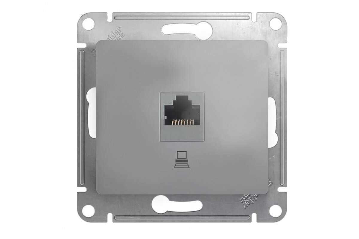 фото Розетка компьютерная/телефонная RJ45 категория 5e/RJ11 с/у GLOSSA алюминий