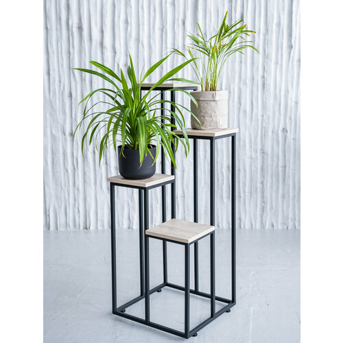 Подставка для цветов напольная металлическая лофт высокая Черный Светлое дерево 7200₽