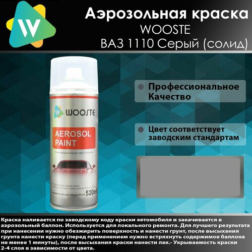 Автомобильная аэрозольная краска WOOSTE 1110 Серая МЛ