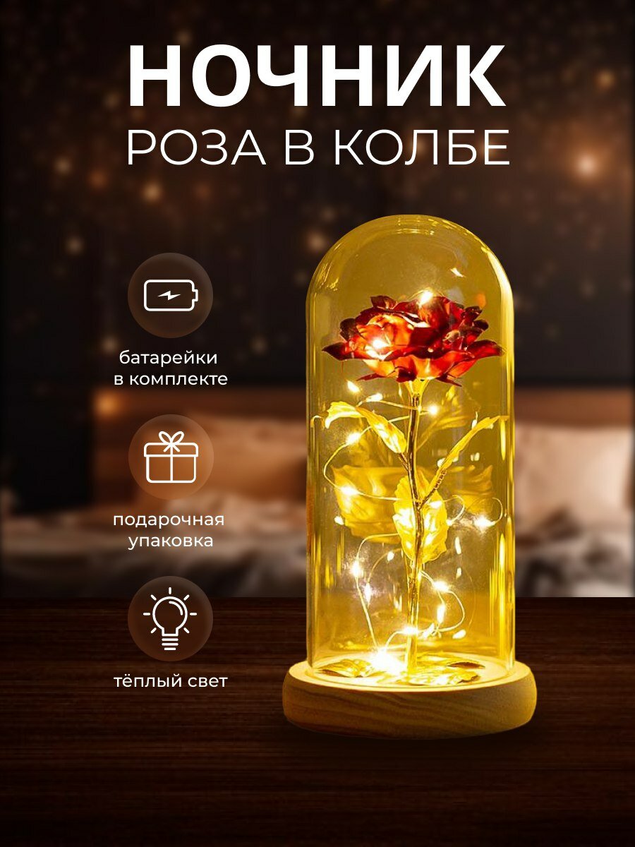 фото Ночник Роза в колбе (синий)