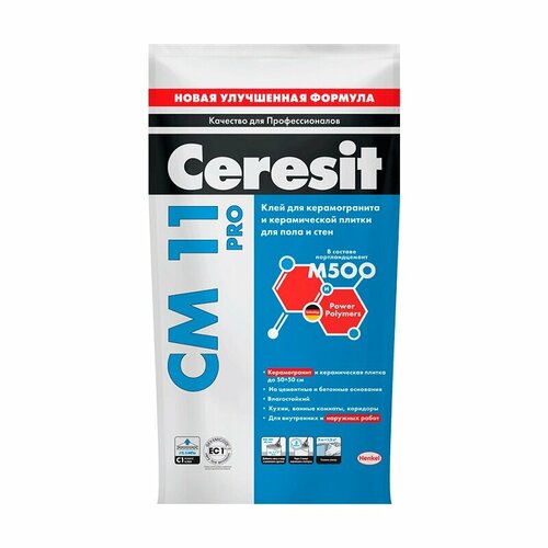 Клей для керамогранита и керамической плитки для пола и стен Сeresit CM 11 Pro, 5 кг клей для плитки сeresit см 11 25 кг
