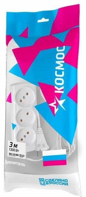 Удлинитель 6А 3 гн (3м) ШВВП 2*0,75 Россия космос