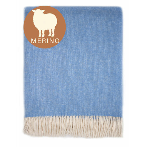 Плед с кистями из шерсти мериноса Classic 17-04 Avinamas (голубой), 140х220