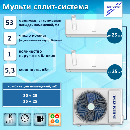 ISHIMATSU Комплект мульти сплит-систем Smart DC Inverter на 2 комнаты 25+25 м2 инвертор