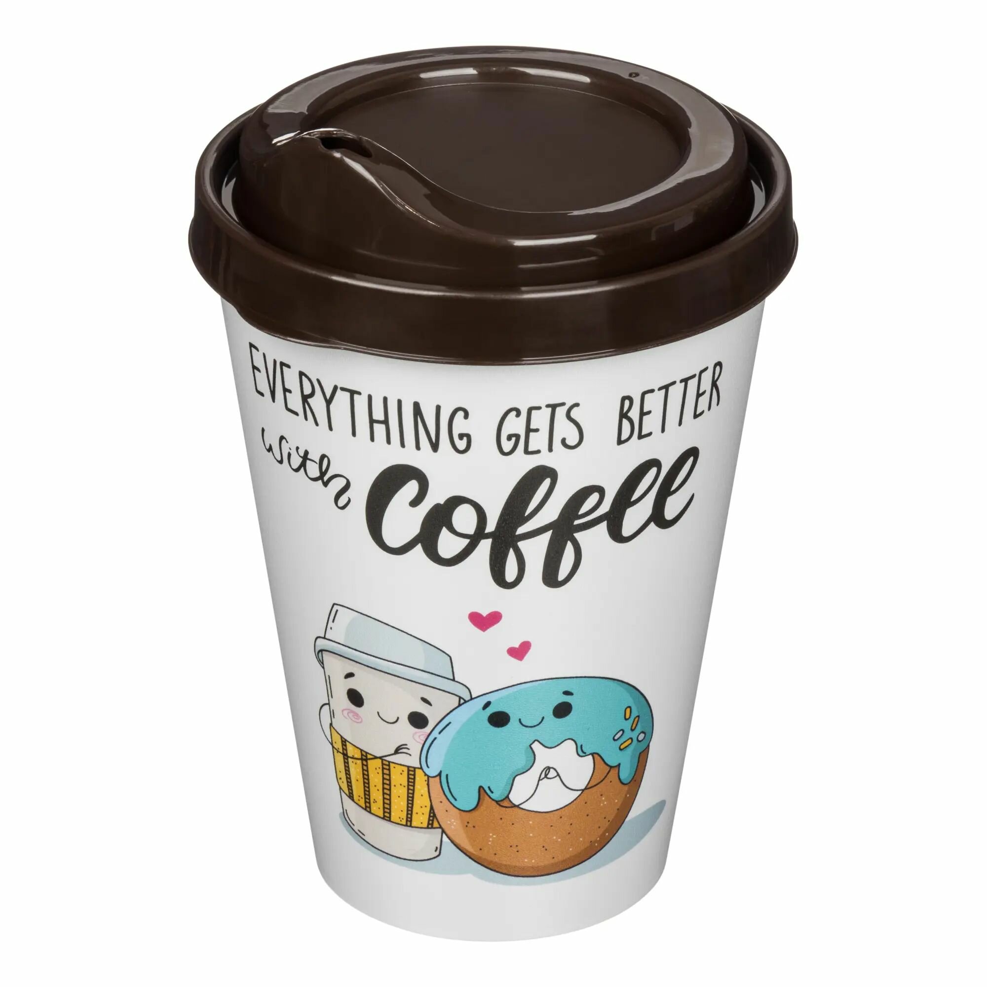 Стакан с крышкой Delinia Everything Gets Better With Coffee 420 мл пластик цвет белый