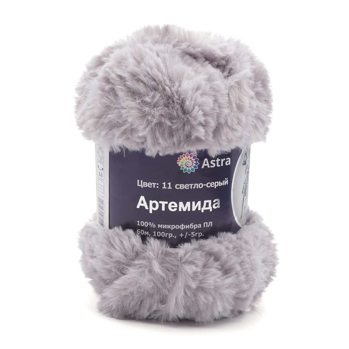 Пряжа для вязания Astra Premium 'Артемида', 100 г, 60 м (100% микрофибра ПЛ) (11 светло-серый), 3 мотка