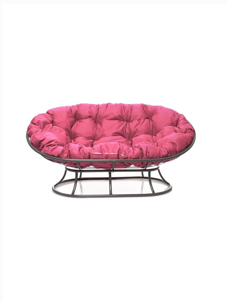 Садовый диван "Мамасан" без ротанга серое с розовой подушкой M-Group