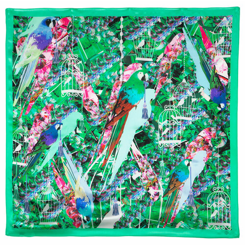 фото Платок павловопосадская платочная мануфактура,89х89 см, мультиколор, зеленый