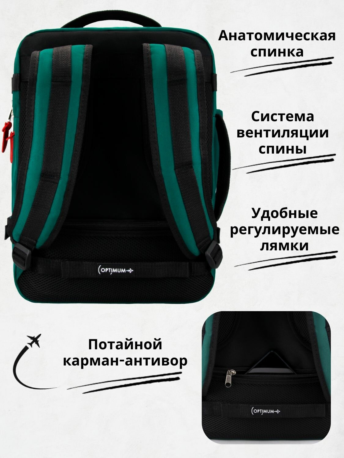 Рюкзак сумка дорожная чемодан ручная кладь 40х30х20 в самолет, зеленый - фотография № 4