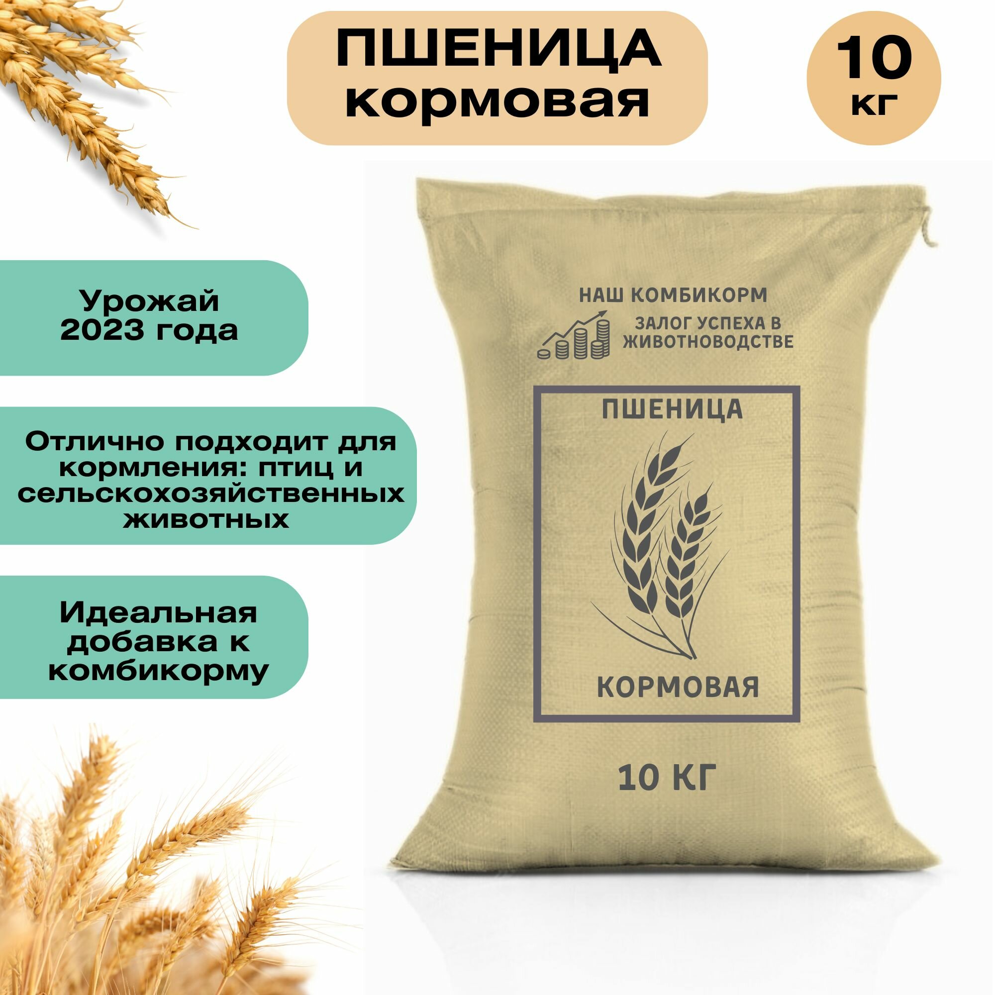 Пшеница кормовая 10 кг. Незаменимый продукт для сельскохозяйственных животных, подходит для кормления птицы, кроликов и КРС