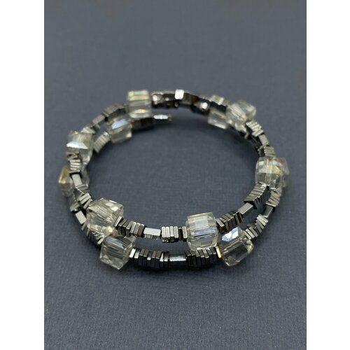 фото Браслет el tro, хрусталь, гематит, 1 шт., размер 18.5 см, размер m, диаметр 6 см, серебряный