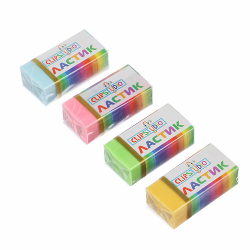 ClipStudio Ластик прямоугольный 3x15x11см в картон держателе 4 цвета термопластичная резина 240 штук 3662₽