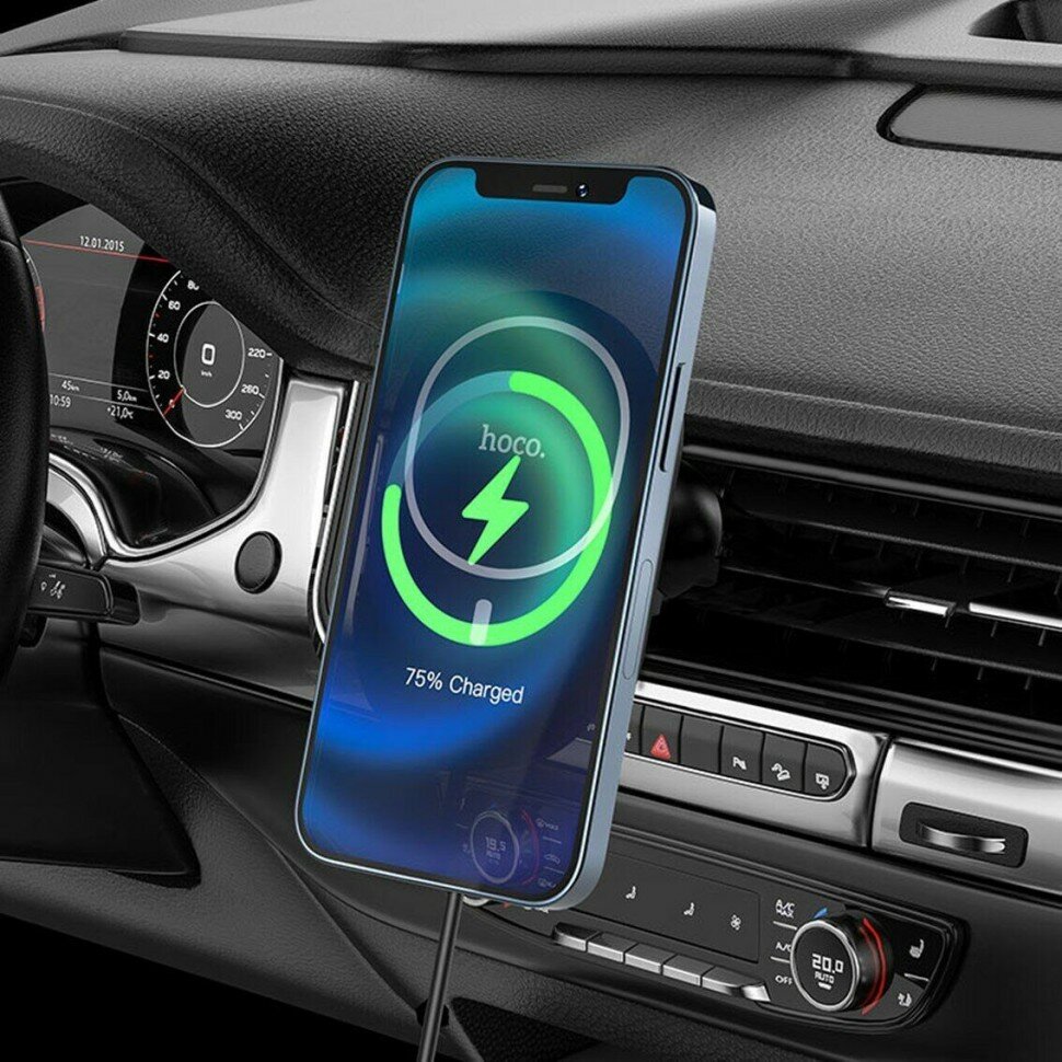 Автодержатель CA90 с беспроводной зарядкой HOCO черный — фото 2