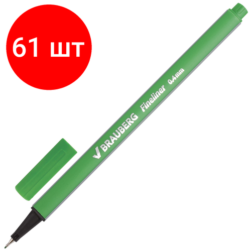Комплект 61 шт, Ручка капиллярная (линер) BRAUBERG Aero, светло-зеленая, трехгранная, металлический наконечник, линия письма 0.4 мм, 142250