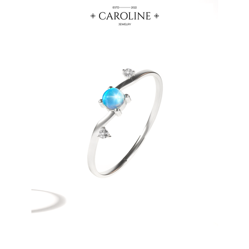 фото Кольцо-кулон caroline jewelry, лунный камень, кристалл, безразмерное, голубой, серебряный