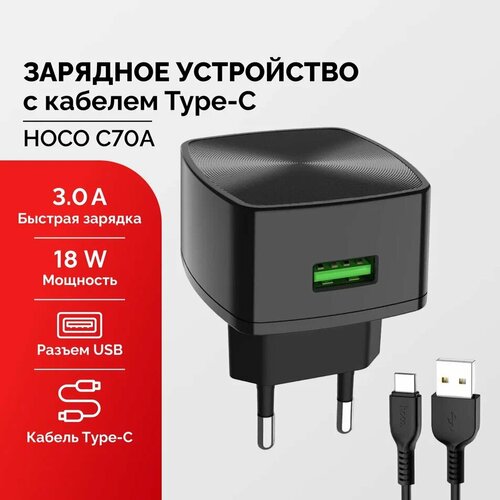 Зарядное устройство 18W 3A с кабелем Type-C