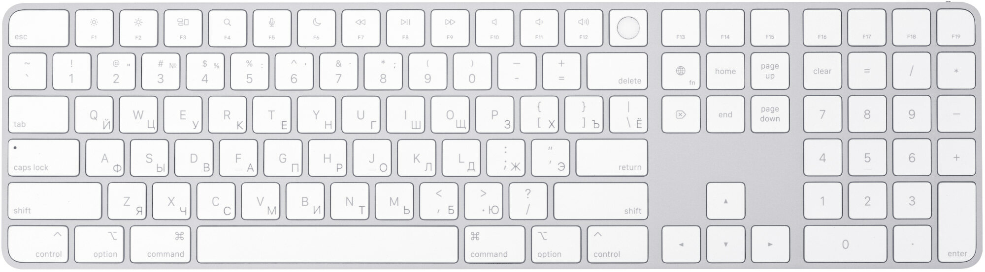 Клавиатура Apple Magic Keyboard Touch ID Numeric Keypad USB-C, белый, MXK73, русская раскладка (гравировка),