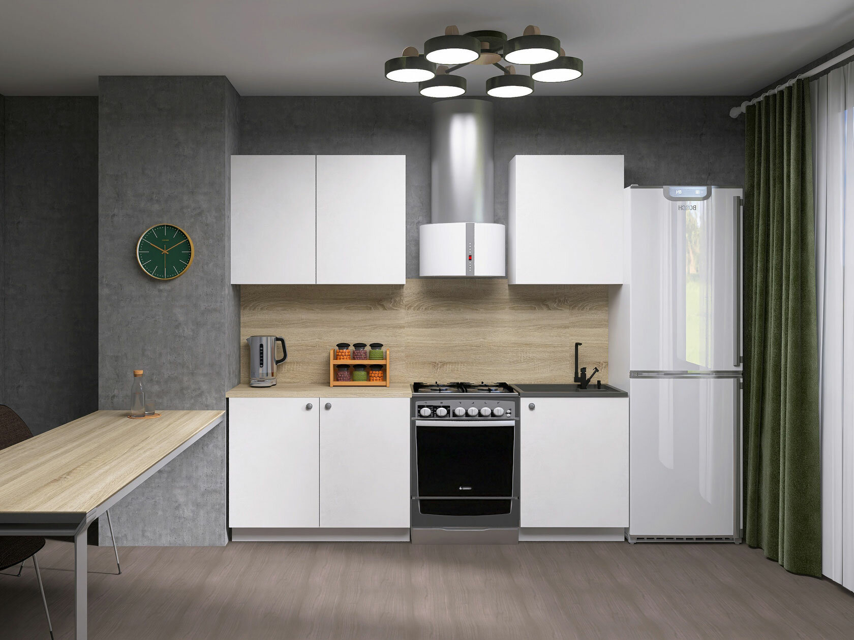 Кухонный гарнитур СВ-Мебель Бруно 160 см Белый текстурный / Тростник