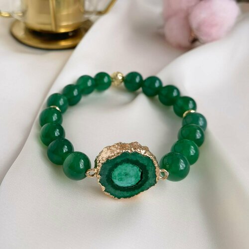 фото Браслет, агат, размер 18 см, размер m, зеленый камни елены