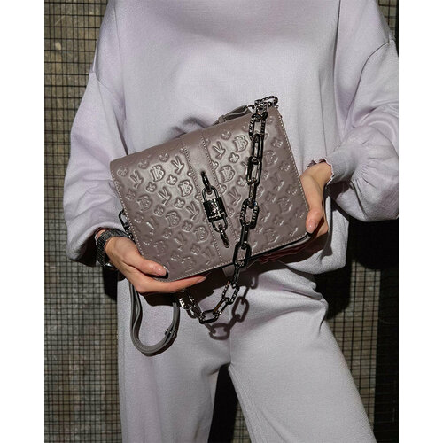 фото Сумка барсетка beautiful birds balearica, фактура гладкая, тиснение, лиловый