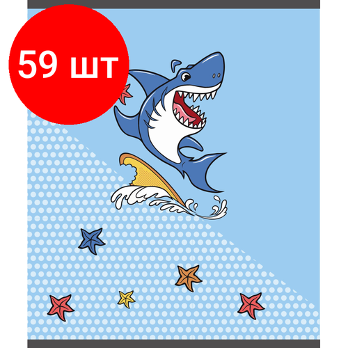 Комплект 59 штук, Тетрадь общая А5 48л №1School Shark, клет, скреп, ВД-лак комплект 59 штук тетрадь общая а5 48л 1school shark клет скреп вд лак