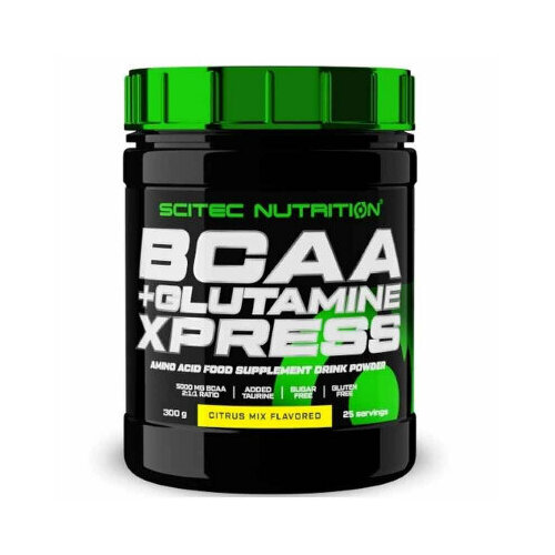 фото Аминокислоты bcaa (бцаа), scitec nutrition, bcaa+glutamine xpress, 300 г, цитрусовый микс