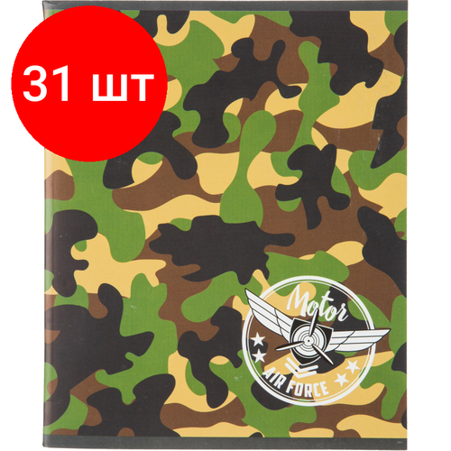 Комплект 31 штук, Тетрадь общая А5 96л №1School Military, клет, скреп, ВД-лак комплект 31 штук тетрадь общая а5 96л 1school girls клет скреп вд лак