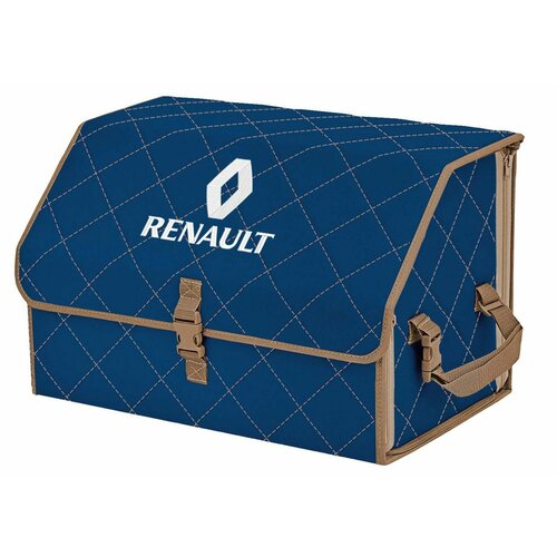 Органайзер-саквояж в багажник "Союз" (размер M). Цвет: синий с бежевой прострочкой Ромб и вышивкой Renault (Рено).