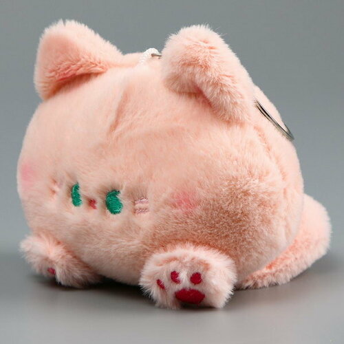 Мягкая игрушка Котик-кругляш на брелоке, 11 см, цвет розовый