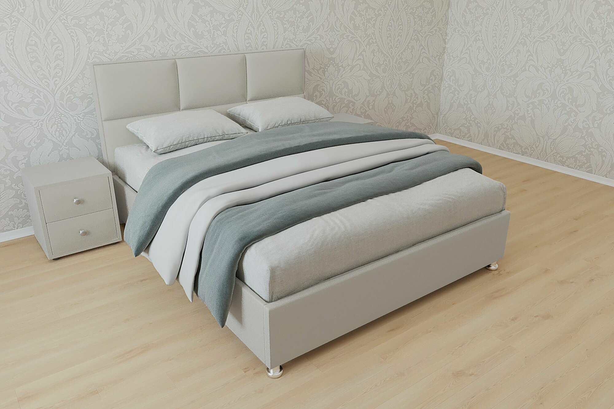 Двуспальная кровать Корсика с матрасом 160x200 с подъемным механизмом и с коробом для белья велюр бежевый ножки 5 см
