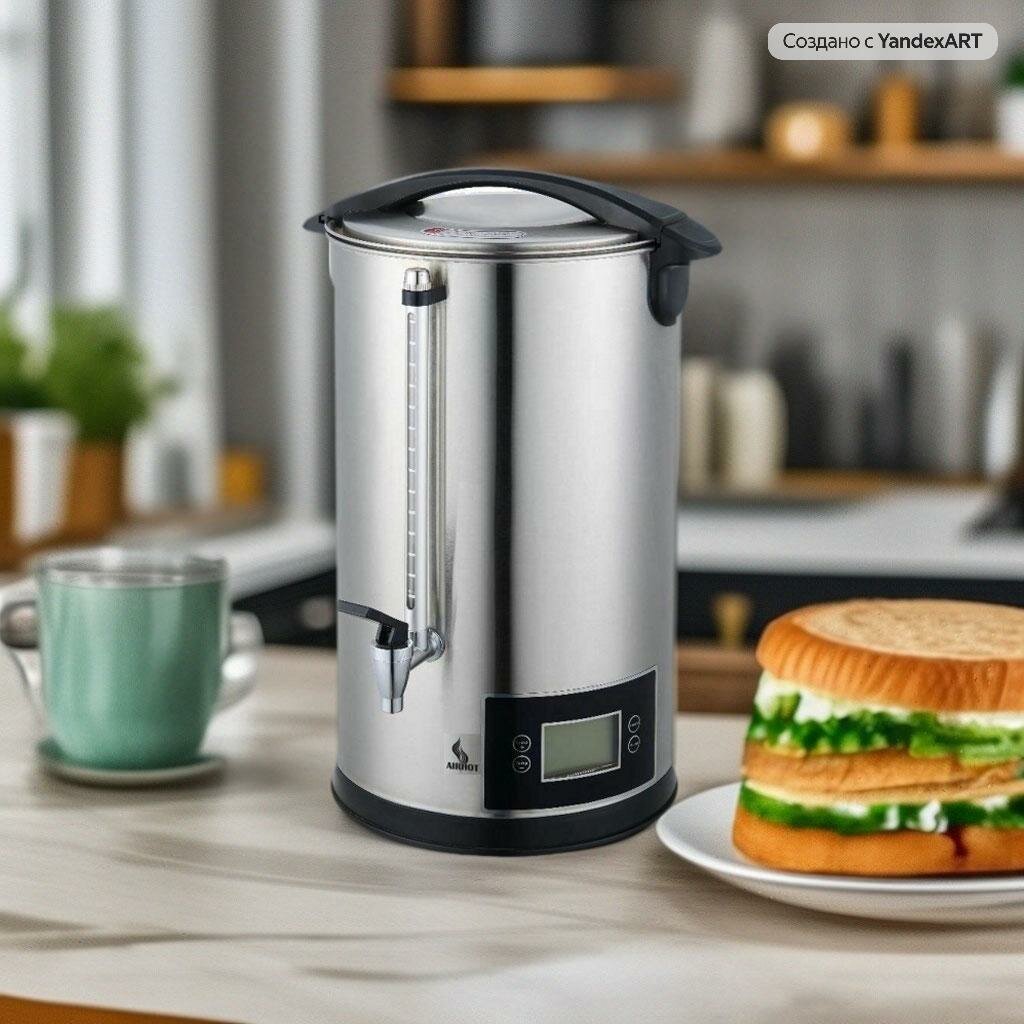 фото Термопот электрический AIRHOT WBDD-6 с двойными стенками с LCD экраном, объем 6л, кипятильник наливной для кафе, ресторана, столовой, для дома, мощность 1.5 кВт