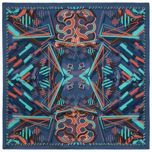 Платок Павловопосадская платочная мануфактура,115х115 см, голубой, коричневый павловопосадский платок 10117 1