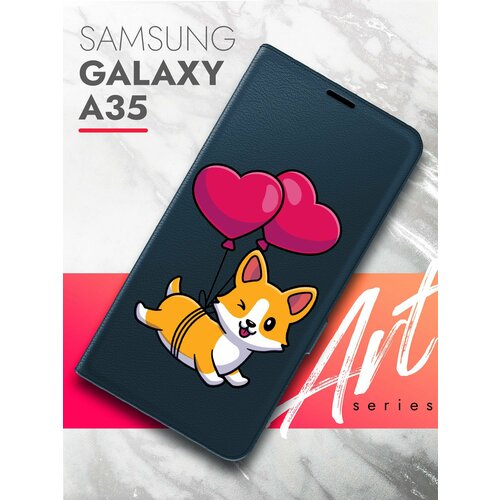 Чехол на Samsung Galaxy A35 (Самсунг Галакси А35) синий книжка эко-кожа подставка отделение для карт магнит Book case, Brozo (принт) Корги Шарики чехол на samsung galaxy a35 самсунг галакси а35 синий книжка эко кожа подставка отделение для карт магнит book case brozo принт котик пьет