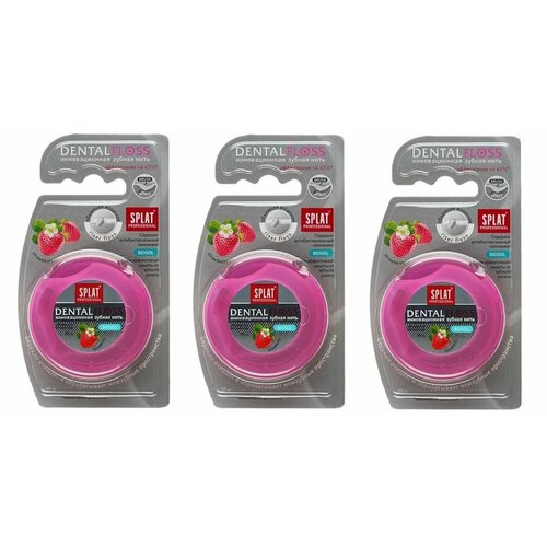 SPLAT Зубная нить Professional DentalFloss клубника, 30м - 3 штуки 50 шт коркор зубная нить с двойной головкой межзубная нить зубная нить щетка зубная палочка зубная нить для ухода за полостью рта зубная