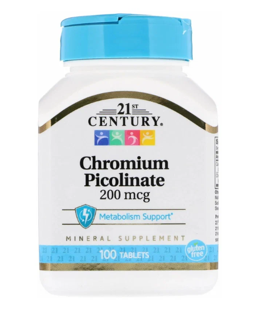 Таблетки 21st Century Chromium Picolinate 200 мкг, 80 г, 200 мкг, 100 шт.