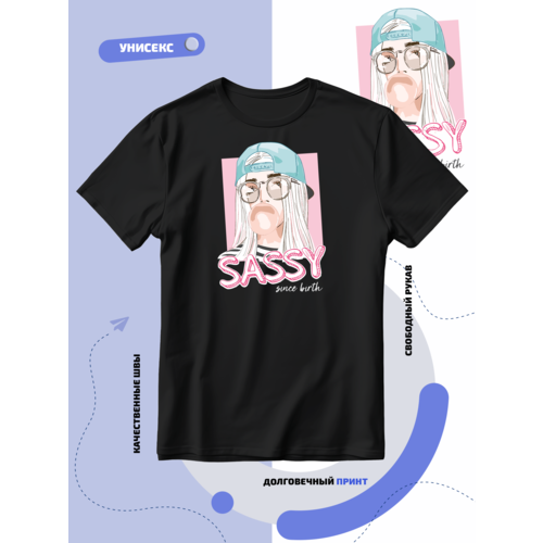 фото Футболка милая девушка надувает жвачку, размер 3xl, черный smail-p