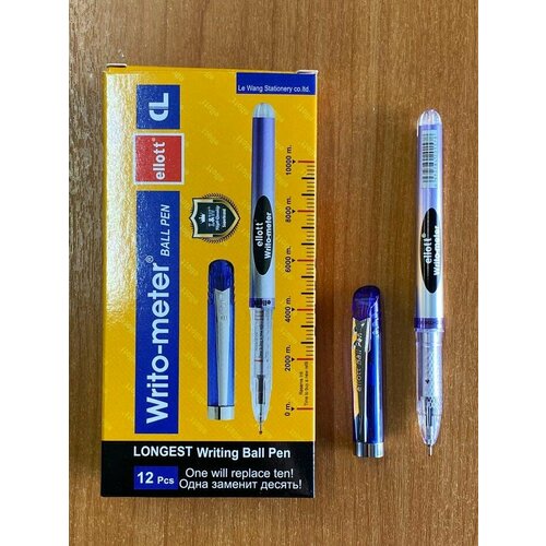 Ручка шариковая Writo-Meter, узел- игла 0,6 мм (пишет 10 км) масляная основа, шкала на стержне, синяя 2шт.