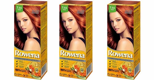 Стойкая крем-краска для волос Rowena, тон 7.44 тициан, 115 мл, 3 шт.