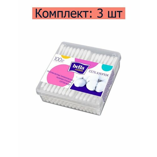 BELLA Палочки ватные Cotton в пластиковом контейнере, 100 шт, 3 уп