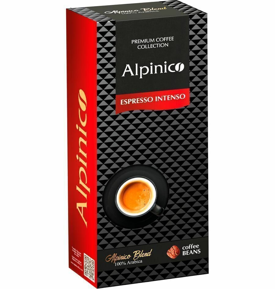 Кофе в зернах Alpinico ESPRESSO INTENSO, 100% Арабика премиум, темной обжарки, 250 г / зерновой кофе