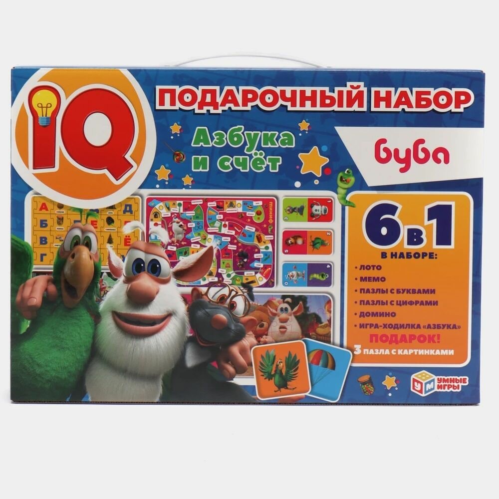 Набор настольных игр 6 в 1 для детей Буба. Азбука и счёт, игровое поле 42 х 29 см, игральный кубик, 4 фишки, карточки